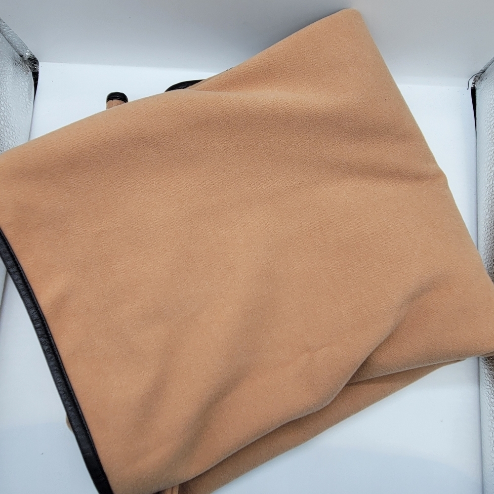 Tuckernuck Piper Poncho Camel color One Size Faux Leather Trim Funnel Neck - Picture 10 of 10